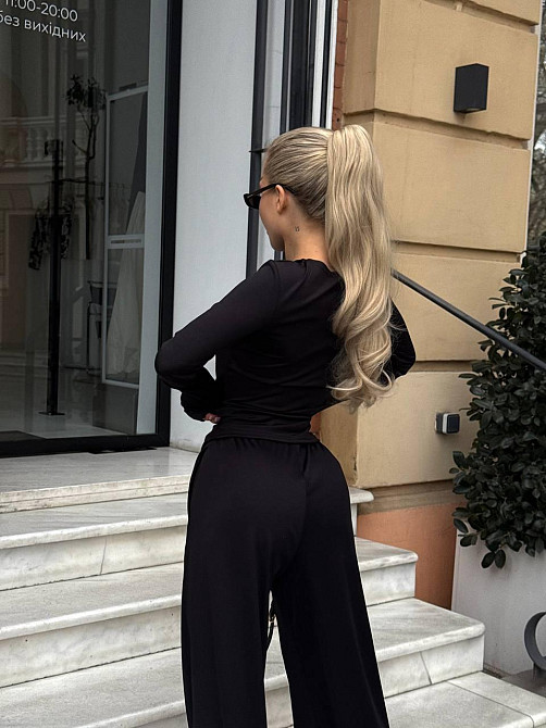 Жіночий базовий прогулянковий костюм-двійка: лонгслів і штани турецький мікродайвінг Чорний Одеса - фото 10