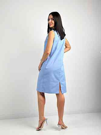 Лляне плаття міді "Viki" оптом | Розпродаж моделі Блакитний, 46-48 Київ