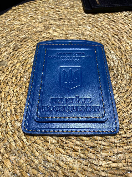 Обкладинка для пенсійного посвідчення із натуральної шкіри синього кольору Київ - фото 6
