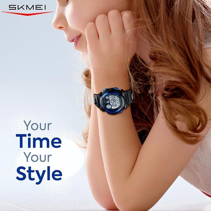 Детские электронные спортивные часы Skmei, водонепроницаемый, LED подсветка, секундомер, черные стильные часы Киев - изображение 9