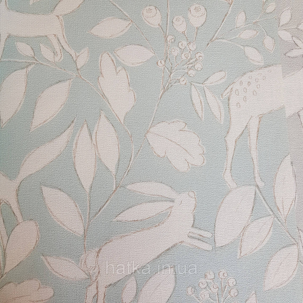 Флізелінові шпалери дитячі BN Doodleedo 0,53 х 10 м тварини олені зайці квіти листя білі на блакитному Київ - фото 1