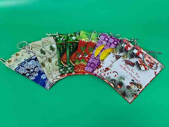 Новогодние пакеты для подарков, средний 17x26x8-027 ассорти (12 шт) Харьков