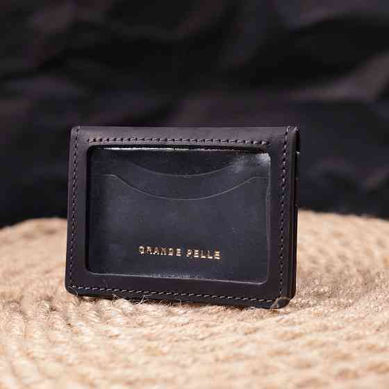 Надійна обкладинка на автодокументи у вінтажній шкірі Чорна (GRANDE PELLE) Київ