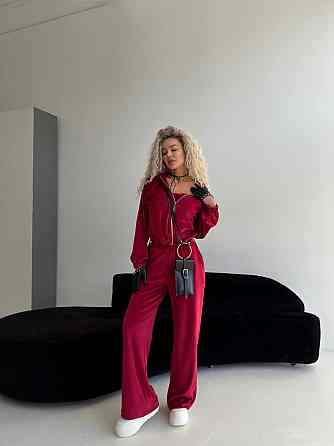 Жіночий велюровий комплект-трійка Бордовий, 48/52 Харків