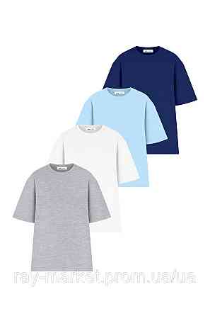 Набір футболкок оверсайз чоловічих 4 шт "U0104-Grey-White-Sky Blue-Navy Blue" Київ