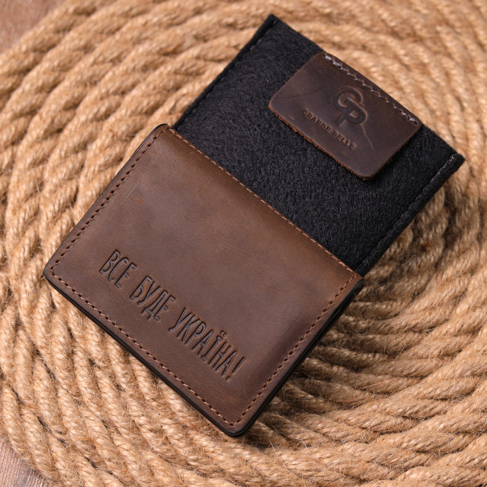 Зручна обкладинка на автодокументи у вінтажній шкірі Україна GRANDE PELLE 16710 Коричнева Київ - фото 8