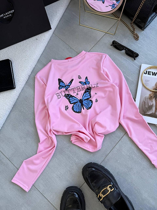 Жіночий повсякденний лонгслів із мікродайвінгу з малюнком Рожевий, 46/48 Одеса - фото 4