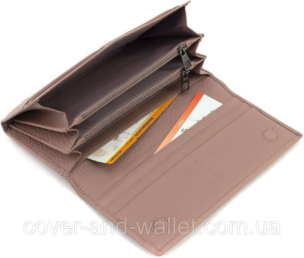 Пудровый женский кошелек из итальялистки кожи на магнитной застежке Marco Coverna Киев - изображение 5