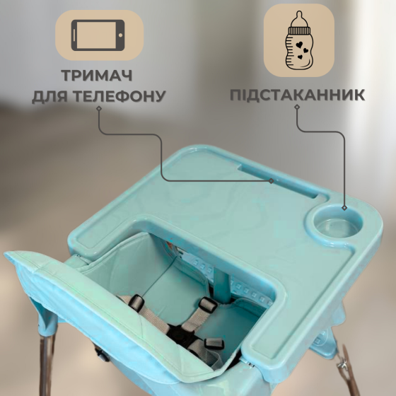 Детский стул для кормления с подножкой стол для кормления с подушкой из эко кожи стульчик для кормления синий Киев