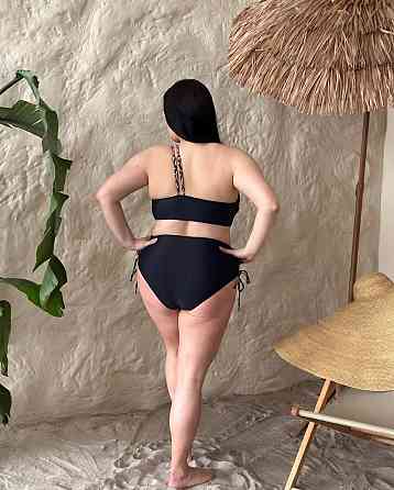 Роздільний купальник великого розміру з високою посадкою plus size з поролоновими чашками біфлекс чорний Одеса