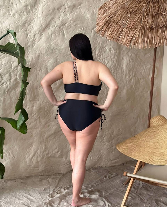 Роздільний купальник великого розміру з високою посадкою plus size з поролоновими чашками біфлекс чорний Одеса - фото 6
