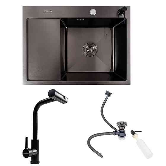 SET Valeso Handmade sink CM 65*50 R PVD black + mixer tap XK09B black Коломыя