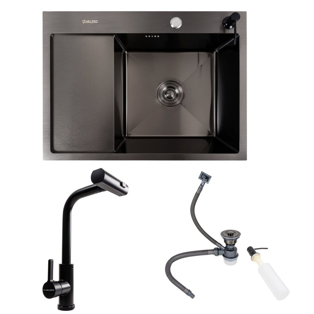 SET Valeso Handmade sink CM 65*50 R PVD black + mixer tap XK09B black Коломыя - изображение 1