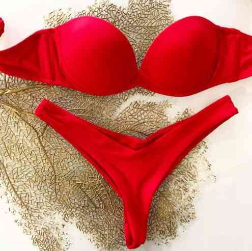 Купальник роздільний бандо жіночий червоний Київ