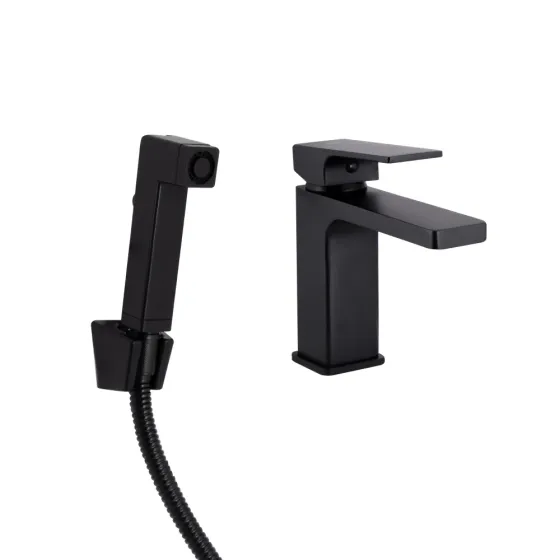 Змішувач для раковини Qtap Gemini з гігієнічним душем QTGEM272BLM45690 Black Matt чорний Київ