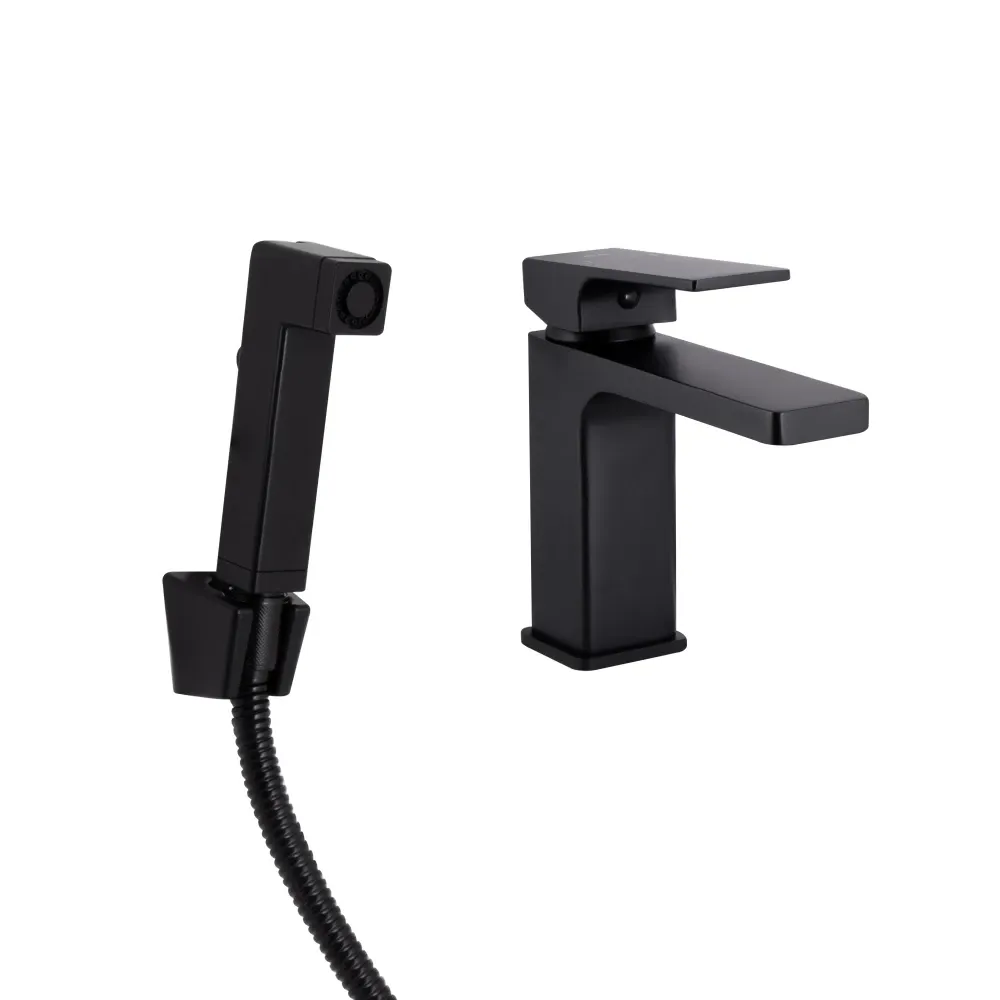Змішувач для раковини Qtap Gemini з гігієнічним душем QTGEM272BLM45690 Black Matt чорний Київ - фото 1