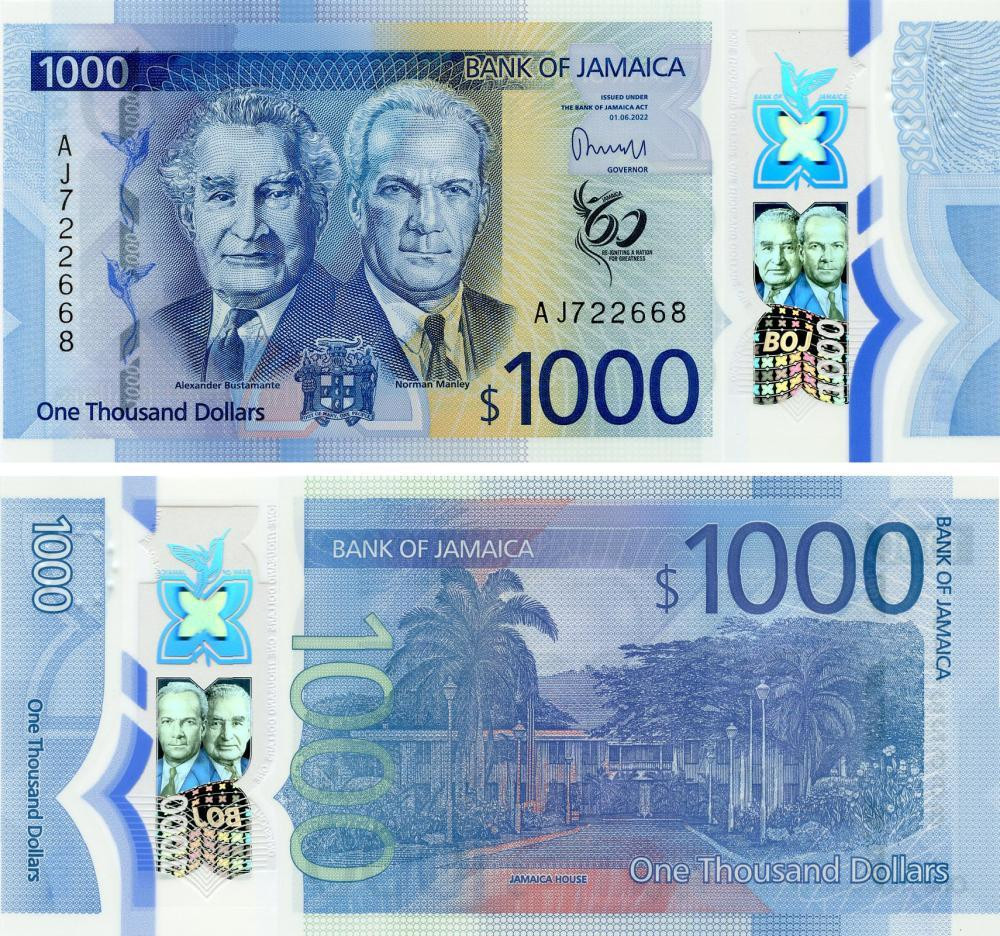 Ямайка 1000 доларів 2022р UNC Р-99 полімер 