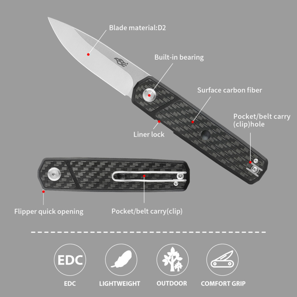 Нiж складаний Firebird FH927-CF чорний карбон Київ - фото 7