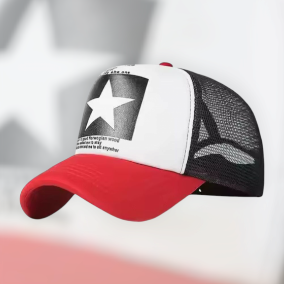 Бейсболка в сеточку с принтом звезда для мужчин и женщин 54-60 красно-белая Киев