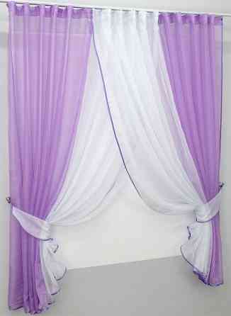 Кухонные шторки VR-Textil № 096к с подвязками сиреневый с белым 400х170 см (50-803) Киев