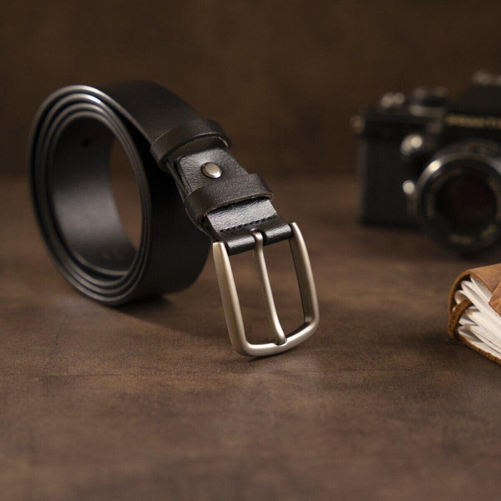 Ремень мужской с классической пряжкой механика Vintage 20316 Черный Киев - изображение 6