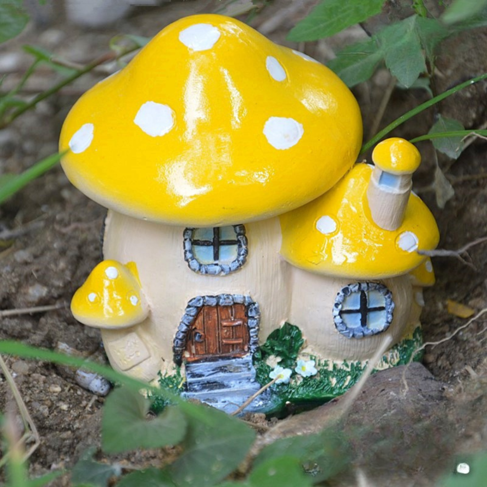Садовый Гриб-Домик из полистоуна 10 х 9.5 х 8 см Гриб- будиночок. Жовтий Одесса - изображение 1