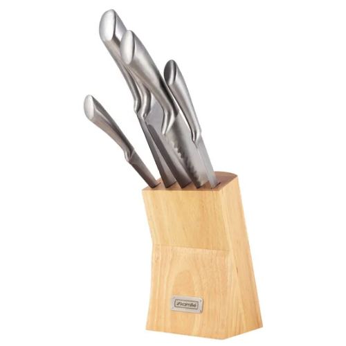 Набір ножів 5 предметів на дерев'яній підставці нержавіюча сталь порожнисті ручки 5130 KAMILLE Житомир