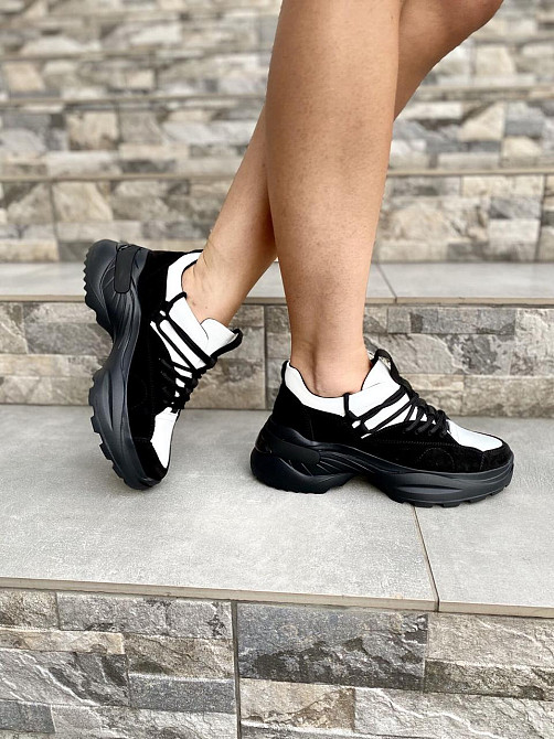 RONE Кросівки жіночі RONE 019 біло/чорні (весна-осінь, шкіра+замша натуральна) (4139) лише 39р. Коломия - фото 7