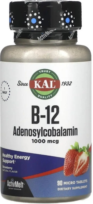 Вітамін В12 аденозилкобаламін KAL B-12 Adenosylcobalamin1000 мкг 90 таб полуниця Київ - фото 1
