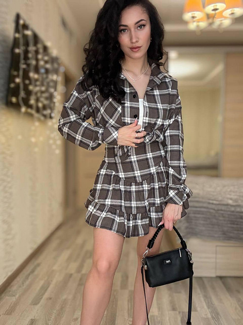 Жіночий стильний костюм-двійка: сорочка та спідниця в клітинку бавовна тіар Моко, 50/52 Одеса - фото 5