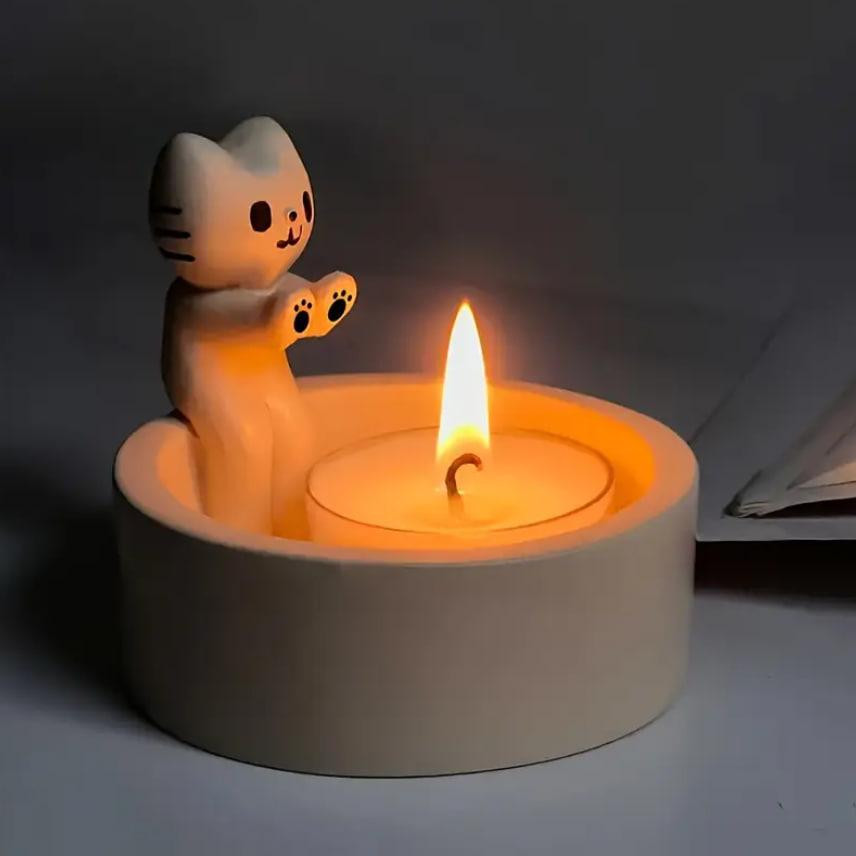 Подсвечник в виде котенка – милый керамический декор белого цвета 6×7 см Киев - изображение 2