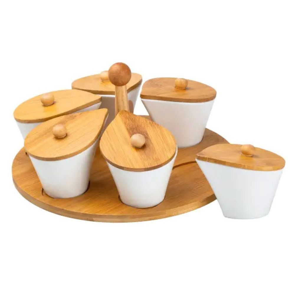 Набір фарфорових баночок для спецій на бамбуковій підставці Київ - фото 3