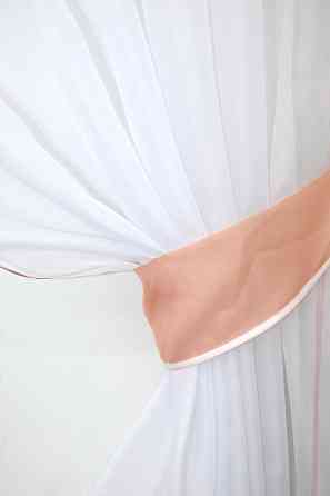 Кухонные шторы VR-Textil № 091к с ламбрекеном и подвязками персиковый с белым 280х170 см (52-0452) Киев