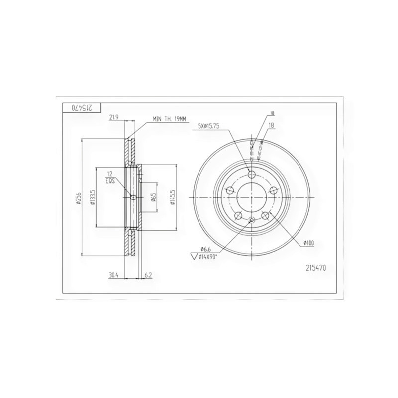 Диск Volken Bora, Polo 9N, Golf 4, 5, Octavia Tour, Fabia передний (256mmx22mm) тормозной Мукачево - изображение 1