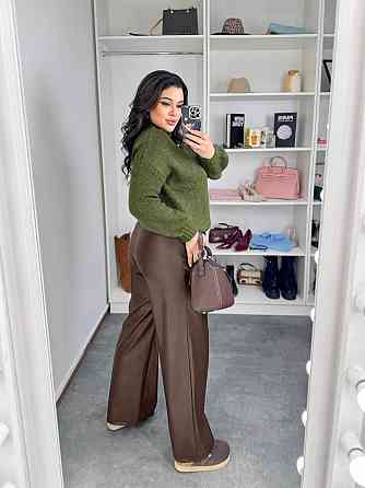 Жіночі базові штани палаццо на гумці з екошкіри Шоколад, 42/44 Одеса