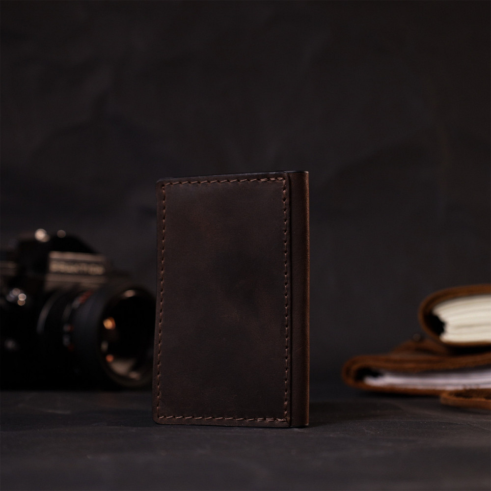 Практичний картхолдер з утримувачем для Apple AirTag з натуральної шкіри GRANDE PELLE 11606 Коричневий Київ - фото 2