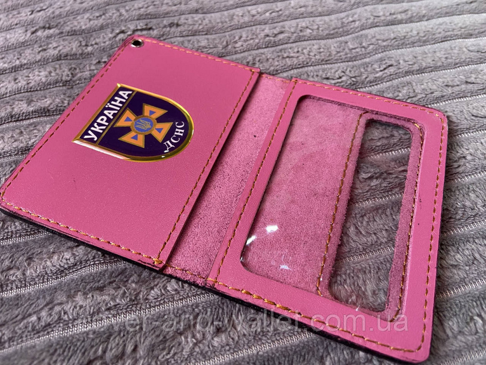 Кожаная обложка на пластиковое удостоверение ДСНС с шевроном Киев - изображение 1