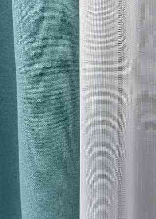 Комплект штор VR-Textil 100% блекаут ASHEN NIGHT 150х270 2шт і Тюль 600х270 1846ш-1153т лазурний з білим 71-089/5 Київ