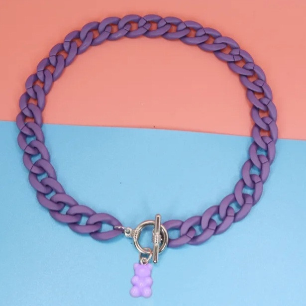 Ожерелье мишки фиолетовое - длина 39см, пластик, цинковый сплав Киев - изображение 1