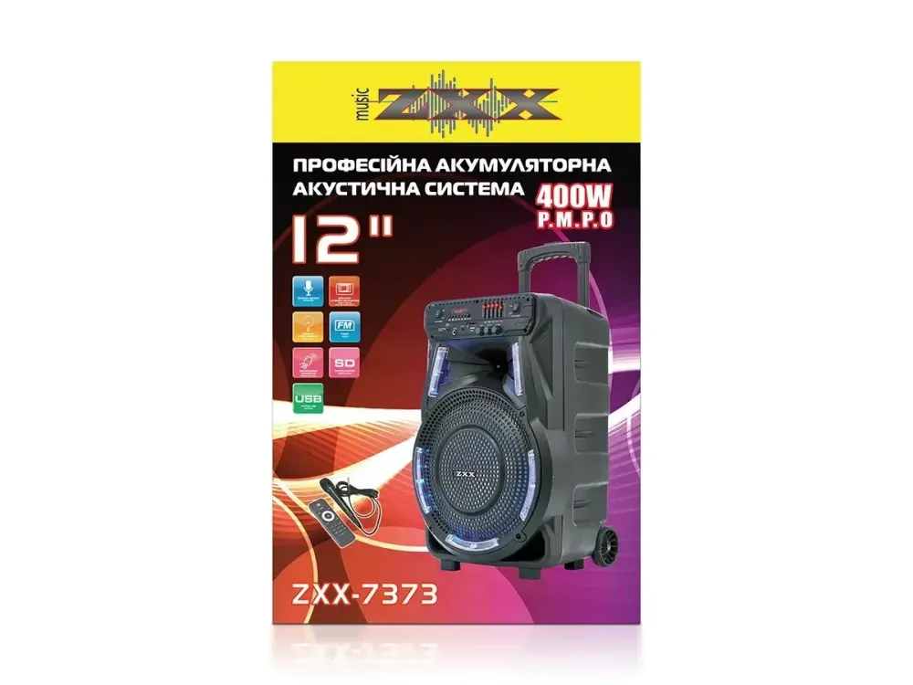 Акустична переносна колонка ZXX-7373 400Вт 12" 53х35х28см USB/SD/FM/BT/MIC/ДК Одеса - фото 3