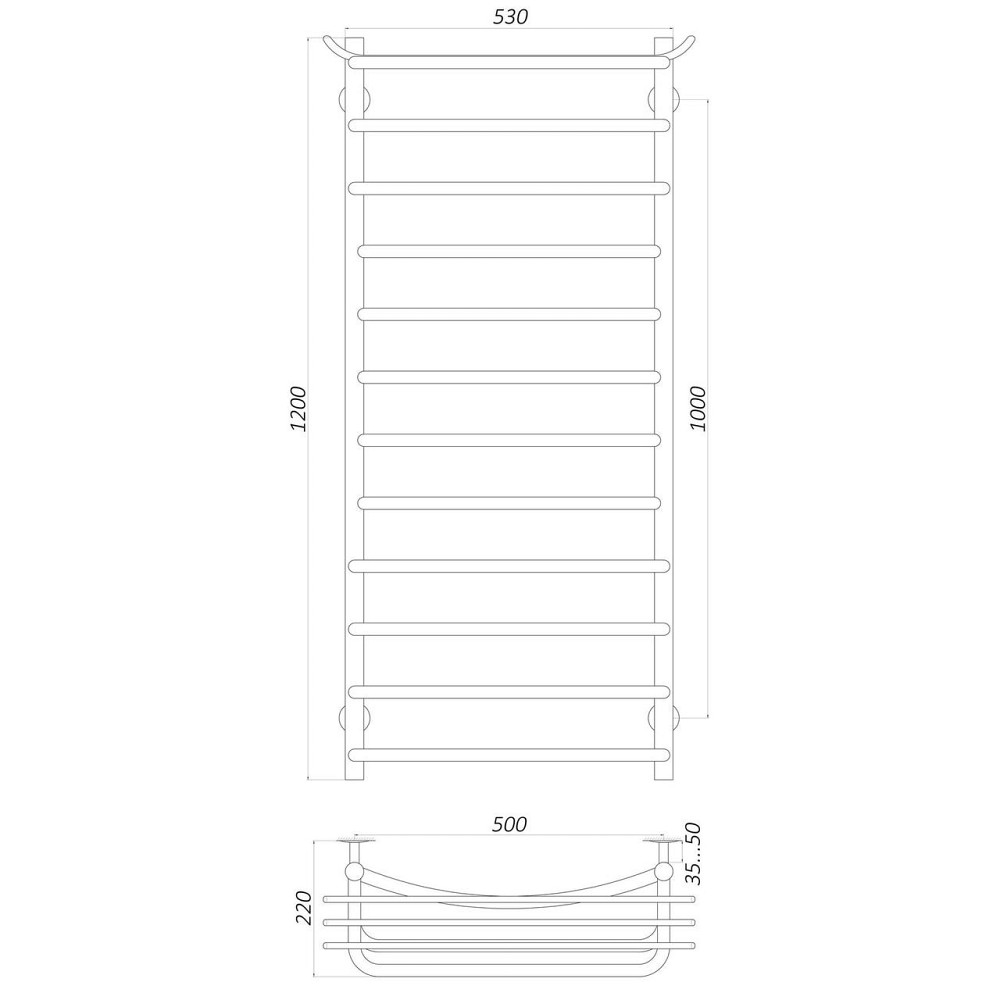 Полотенцесушитель UNIO Zp W 1200-500-12 Зета с полкой вода (000021425) Киев - изображение 7