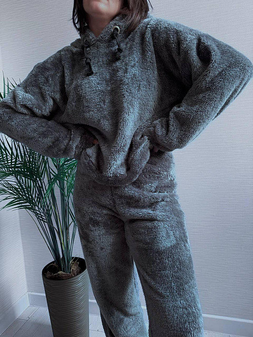 Теплый женский плюшевый костюм двойка плюшевый двухсторонний мех Графит Одесса - изображение 8