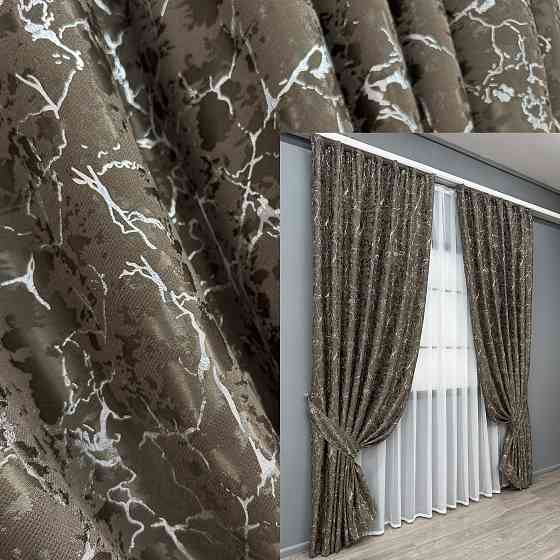 Комплект готових штор VR-Textil Льон мармур Royal Touch № 2008ш Сіро-коричневий 150х270 см 2 шт (33-1301) Київ