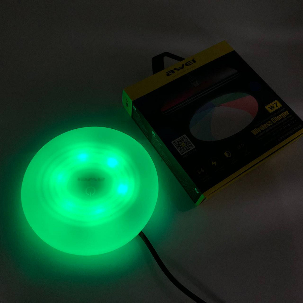 Бездротова зарядка з підсвічуванням 7 кольорів 10W 7 COLOR Awei W7 + WIRELESS CHARGE XD-91 Львів - фото 2