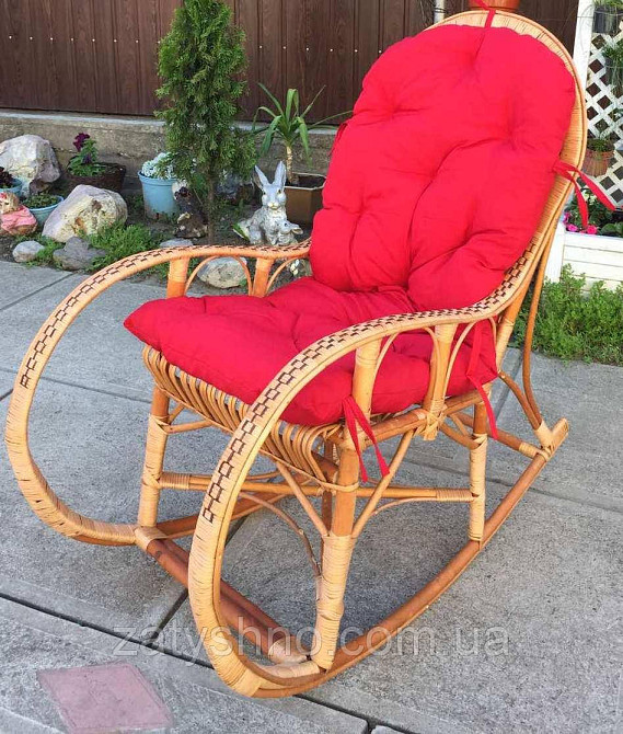 Крісло гойдалка плетена на подарунок | крісло-гойдалка з подушкою | крісло гойдалка з лози з червоною н Київ - фото 4