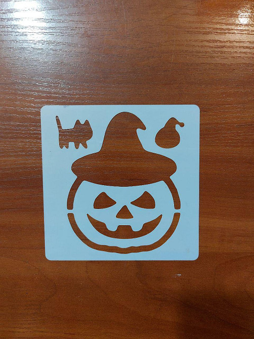 Трафарет на Хелловін Гарбуз в капелюсі 13 на 13 см сірий Київ - фото 3