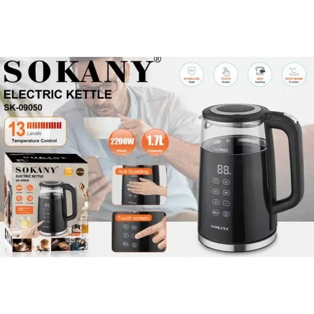 Електричний чайник Sokany SK-09050 1.7 л з фільтром, індикатором, автовідключенням та прихованим нагрівачем Одеса - фото 1