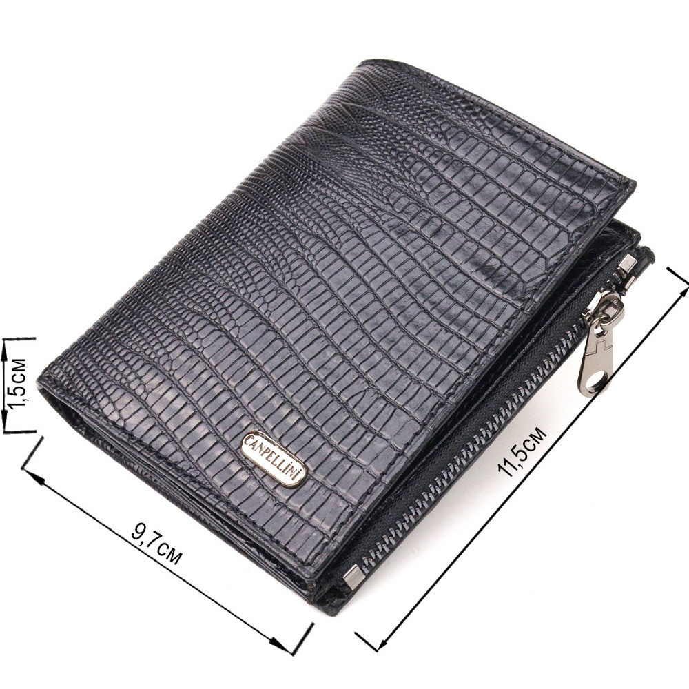 Фактурный вертикальный кошелек из натуральной кожи CANPELLINI 21672 Черный Киев - изображение 8