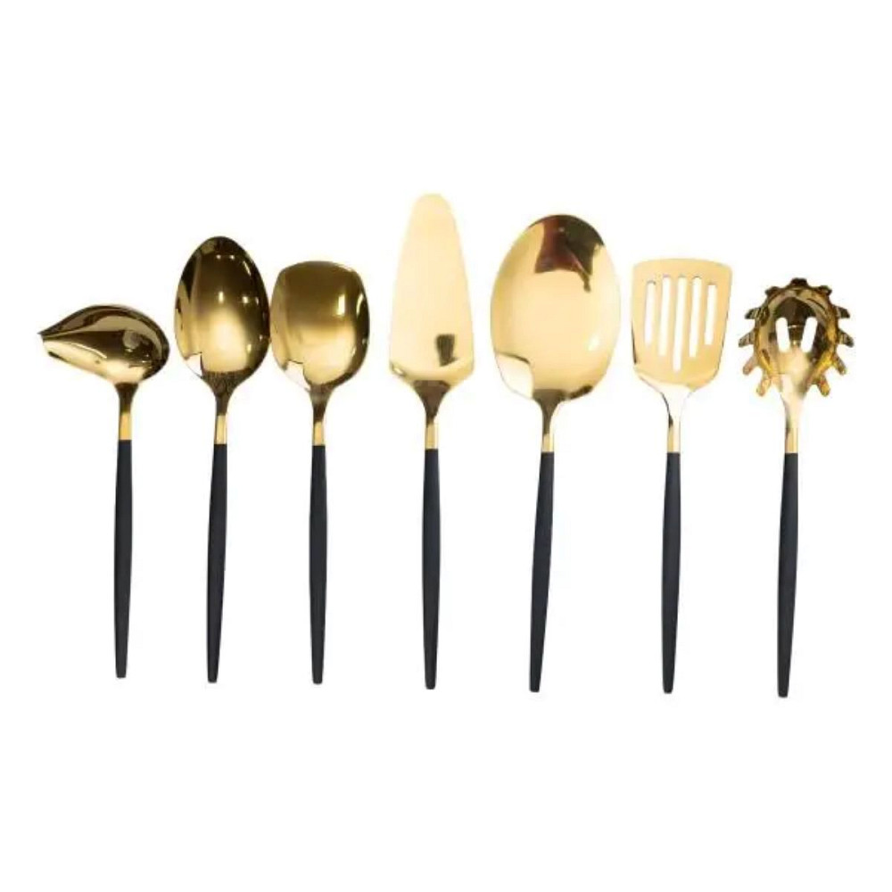 Yiwu Набір кухонного приладдя 12 предметів столові прилади з нержавіючої сталі Золото з чорним Київ - фото 7