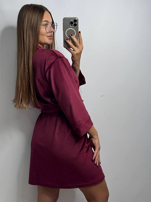 Халат женский плюш велюр под пояс Бордовый M Харьков - изображение 2